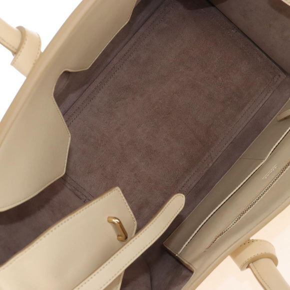CELINE Tie bag Hand Bag Leather Beige Gold Tone Auth 208155V