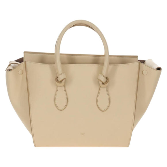 CELINE Tie bag Hand Bag Leather Beige Gold Tone Auth 208155V