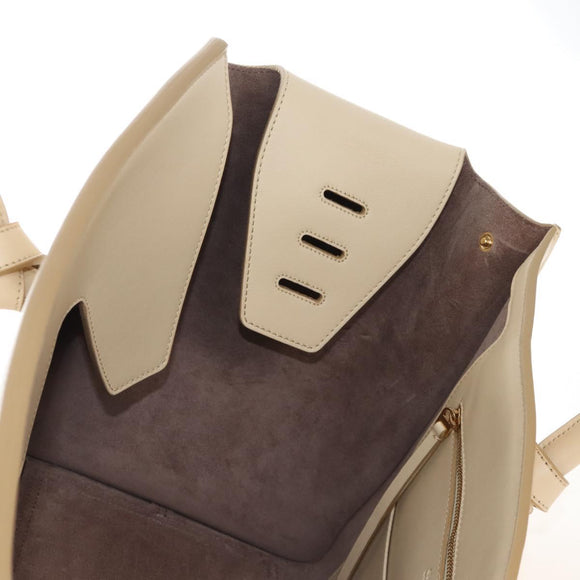 CELINE Tie bag Hand Bag Leather Beige Gold Tone Auth 208155V