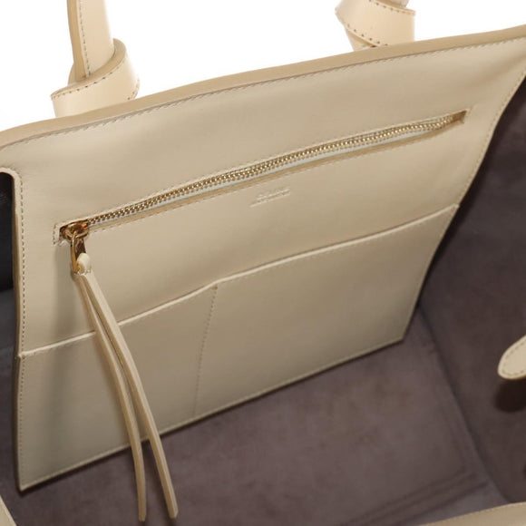 CELINE Tie bag Hand Bag Leather Beige Gold Tone Auth 208155V