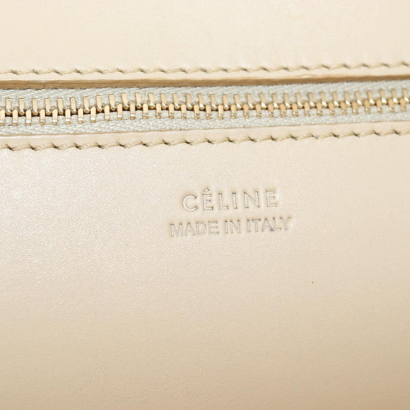 CELINE Tie bag Hand Bag Leather Beige Gold Tone Auth 208155V