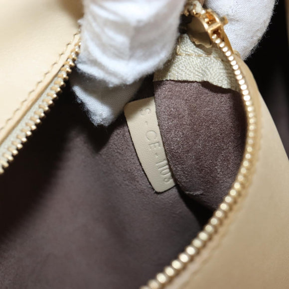 CELINE Tie bag Hand Bag Leather Beige Gold Tone Auth 208155V
