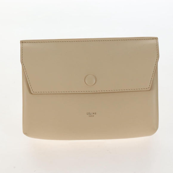 CELINE Tie bag Hand Bag Leather Beige Gold Tone Auth 208155V