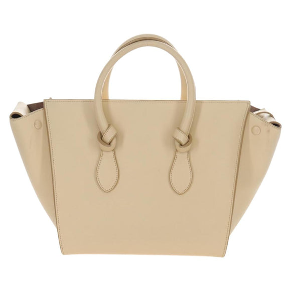 CELINE Tie bag Hand Bag Leather Beige Gold Tone Auth 208155V