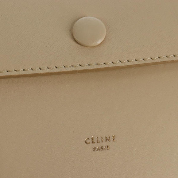 CELINE Tie bag Hand Bag Leather Beige Gold Tone Auth 208155V