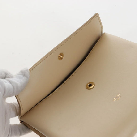 CELINE Tie bag Hand Bag Leather Beige Gold Tone Auth 208155V