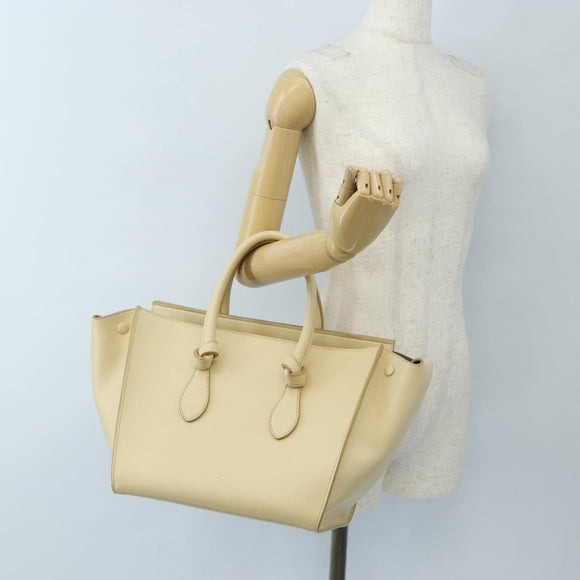 CELINE Tie bag Hand Bag Leather Beige Gold Tone Auth 208155V
