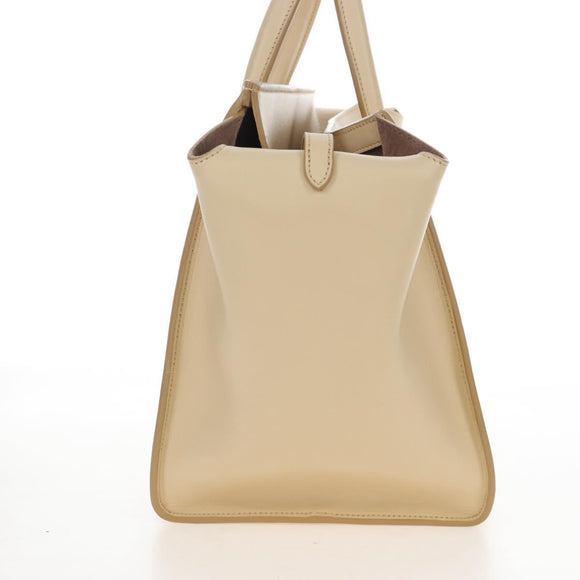 CELINE Tie bag Hand Bag Leather Beige Gold Tone Auth 208155V