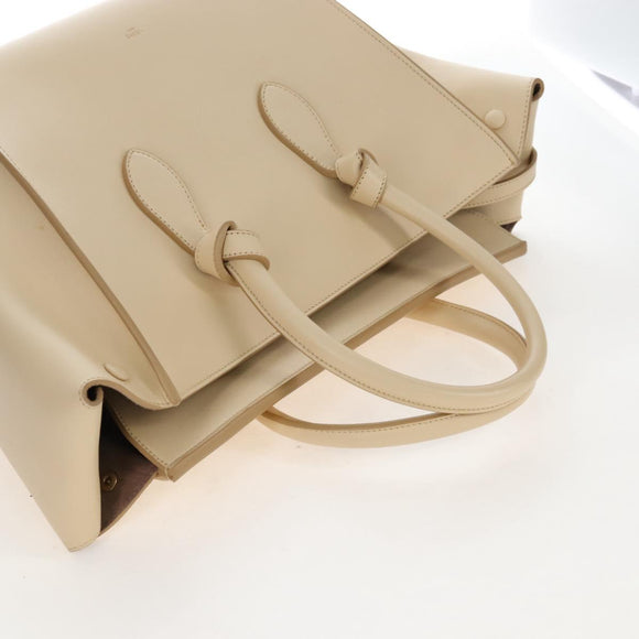 CELINE Tie bag Hand Bag Leather Beige Gold Tone Auth 208155V