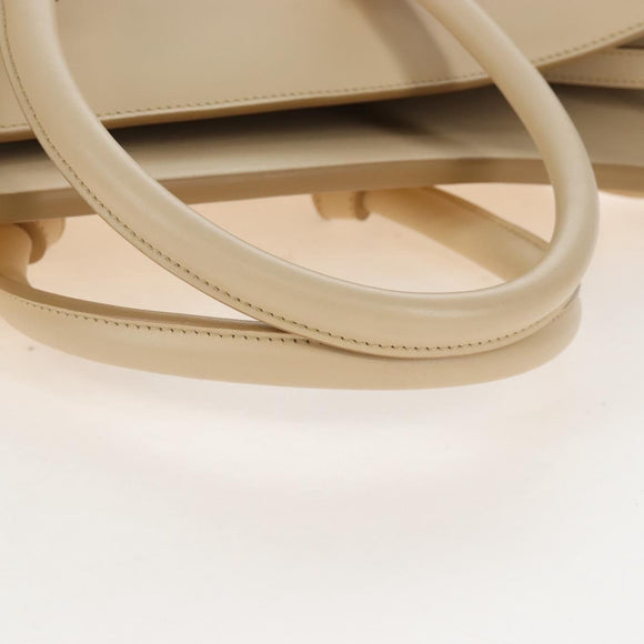 CELINE Tie bag Hand Bag Leather Beige Gold Tone Auth 208155V