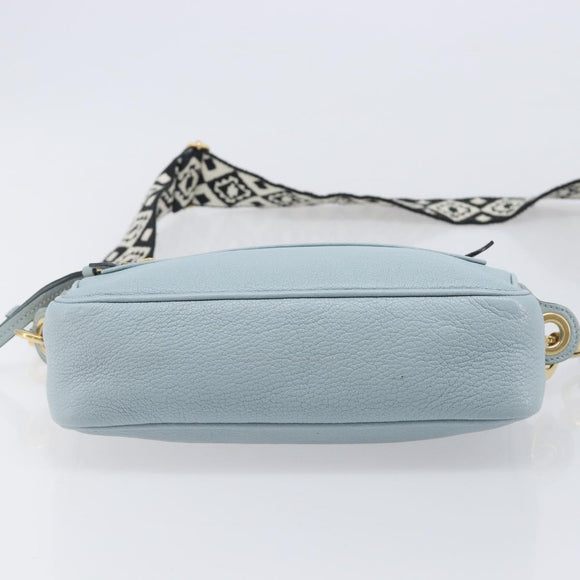 Miu Miu Madras Shoulder Bag Leather Light Blue Gold Tone Auth 208156V
