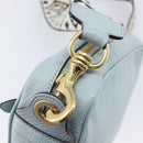 Miu Miu Madras Shoulder Bag Leather Light Blue Gold Tone Auth 208156V-17