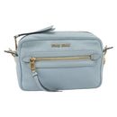 Miu Miu Madras Shoulder Bag Leather Light Blue Gold Tone Auth 208156V-2