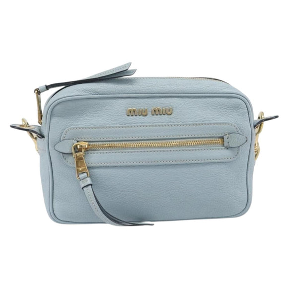 Miu Miu Madras Shoulder Bag Leather Light Blue Gold Tone Auth 208156V