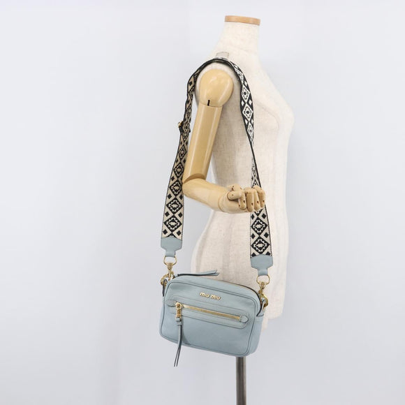 Miu Miu Madras Shoulder Bag Leather Light Blue Gold Tone Auth 208156V