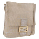 FENDI Zucchino Canvas Mamma Baguette Shoulder Bag Beige Gold 8BT075 Auth 208158-1