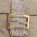 FENDI Zucchino Canvas Mamma Baguette Shoulder Bag Beige Gold 8BT075 Auth 208158-19