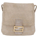 FENDI Zucchino Canvas Mamma Baguette Shoulder Bag Beige Gold 8BT075 Auth 208158-2