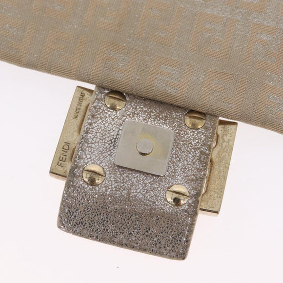 FENDI Zucchino Canvas Mamma Baguette Shoulder Bag Beige Gold 8BT075 Auth 208158