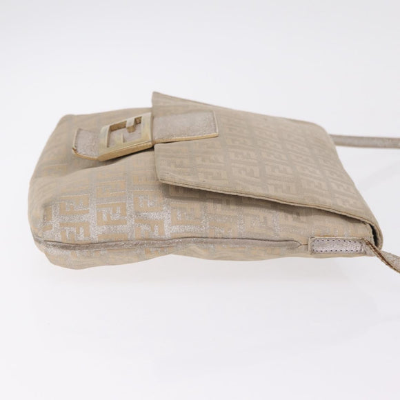FENDI Zucchino Canvas Mamma Baguette Shoulder Bag Beige Gold 8BT075 Auth 208158