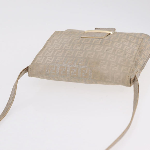 FENDI Zucchino Canvas Mamma Baguette Shoulder Bag Beige Gold 8BT075 Auth 208158