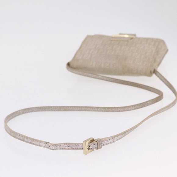 FENDI Zucchino Canvas Mamma Baguette Shoulder Bag Beige Gold 8BT075 Auth 208158