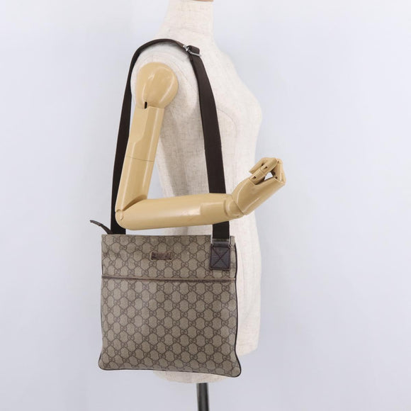 GUCCI GG Supreme Shoulder Bag PVC Beige Silver 141626 Auth 208159
