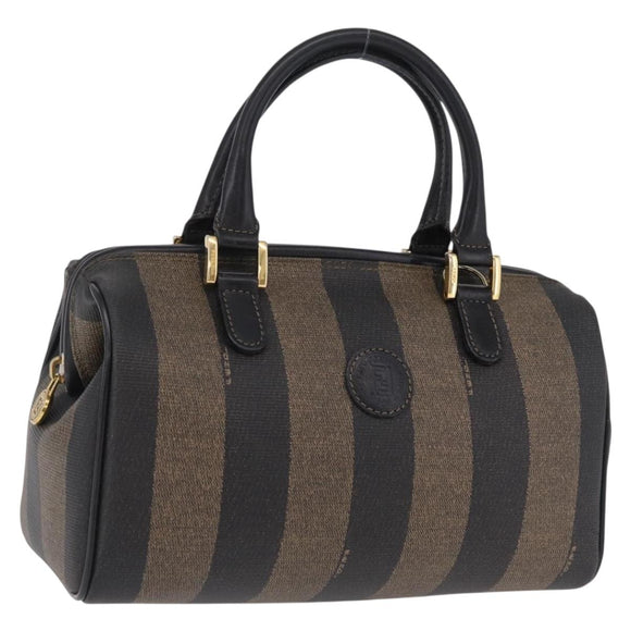 FENDI Pecan Hand Bag PVC Brown Gold Tone Auth 208160V