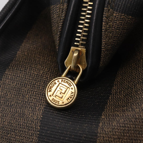 FENDI Pecan Hand Bag PVC Brown Gold Tone Auth 208160V