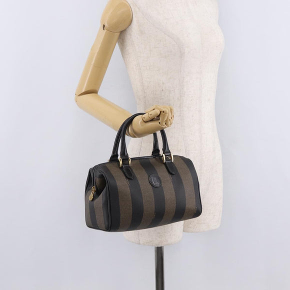 FENDI Pecan Hand Bag PVC Brown Gold Tone Auth 208160V