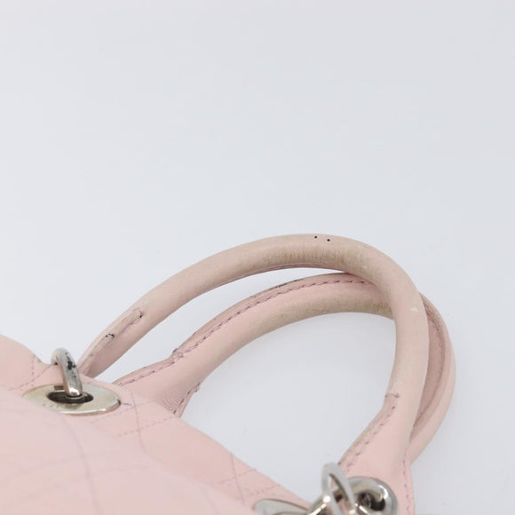 Christian Dior Cannage Lady Dior Hand Bag Lamb Skin Pink Silver Auth 208161