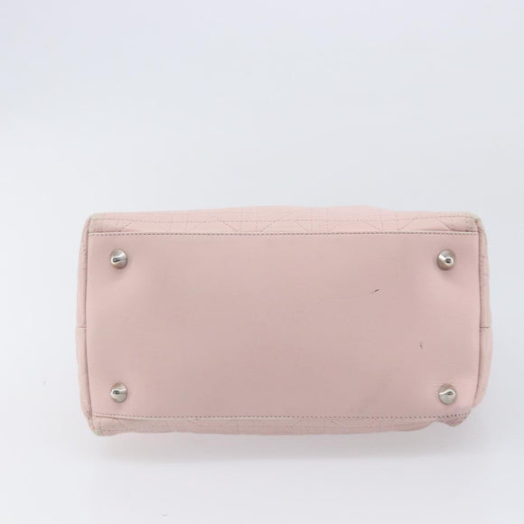Christian Dior Cannage Lady Dior Hand Bag Lamb Skin Pink Silver Auth 208161