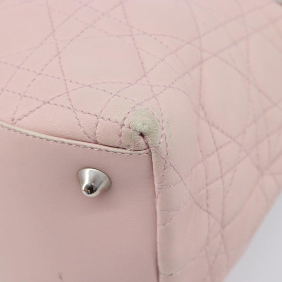 Christian Dior Cannage Lady Dior Hand Bag Lamb Skin Pink Silver Auth 208161