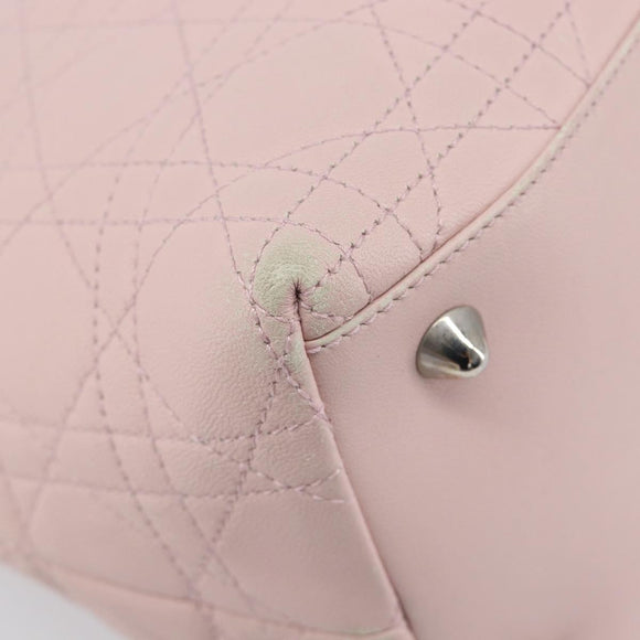 Christian Dior Cannage Lady Dior Hand Bag Lamb Skin Pink Silver Auth 208161