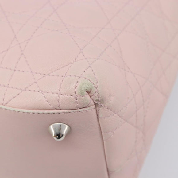 Christian Dior Cannage Lady Dior Hand Bag Lamb Skin Pink Silver Auth 208161