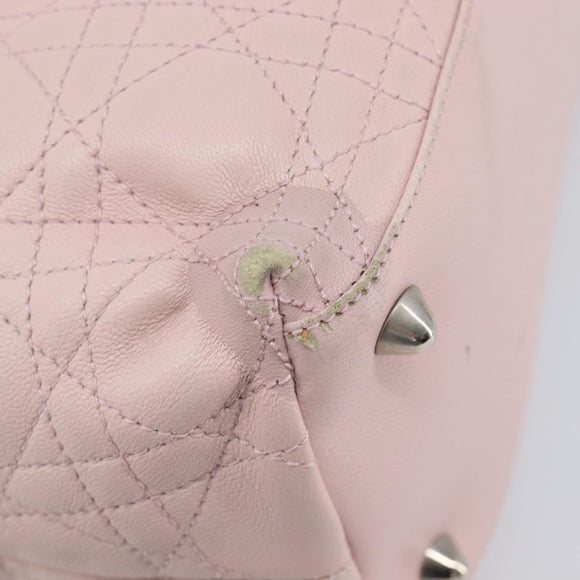 Christian Dior Cannage Lady Dior Hand Bag Lamb Skin Pink Silver Auth 208161