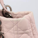 Christian Dior Cannage Lady Dior Hand Bag Lamb Skin Pink Silver Auth 208161-10