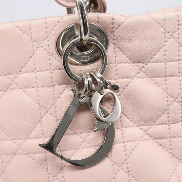 Christian Dior Cannage Lady Dior Hand Bag Lamb Skin Pink Silver Auth 208161