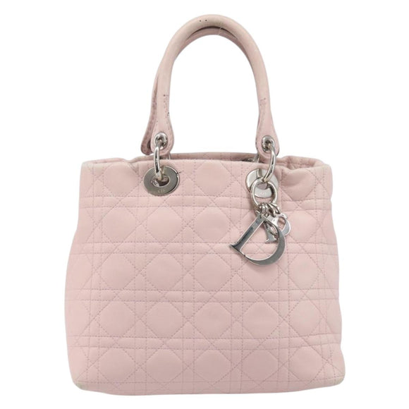 Christian Dior Cannage Lady Dior Hand Bag Lamb Skin Pink Silver Auth 208161