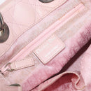 Christian Dior Cannage Lady Dior Hand Bag Lamb Skin Pink Silver Auth 208161-22