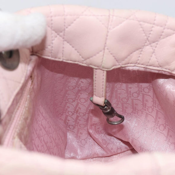 Christian Dior Cannage Lady Dior Hand Bag Lamb Skin Pink Silver Auth 208161
