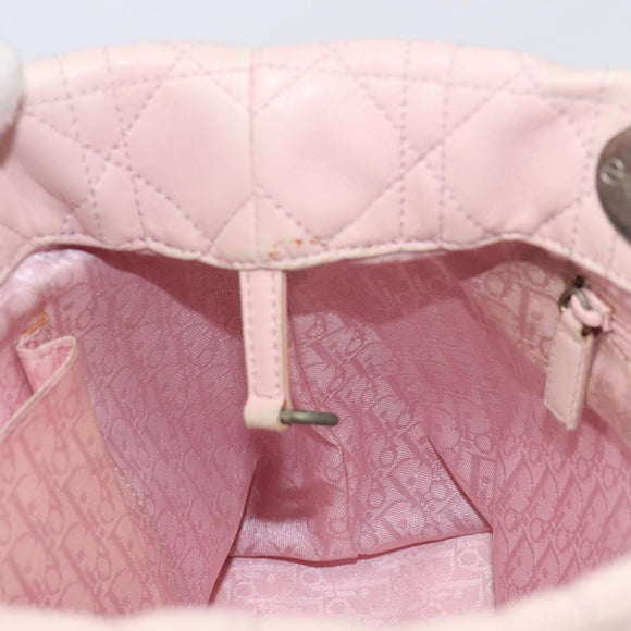 Christian Dior Cannage Lady Dior Hand Bag Lamb Skin Pink Silver Auth 208161