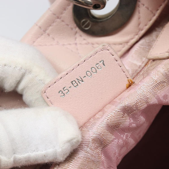 Christian Dior Cannage Lady Dior Hand Bag Lamb Skin Pink Silver Auth 208161