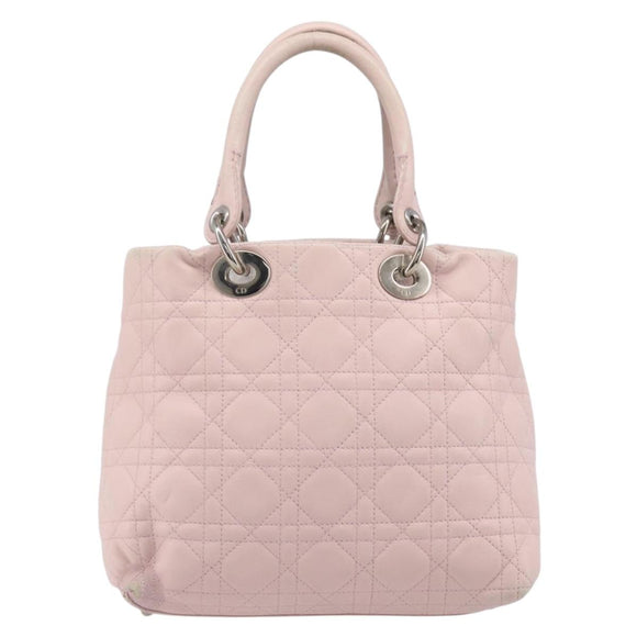 Christian Dior Cannage Lady Dior Hand Bag Lamb Skin Pink Silver Auth 208161
