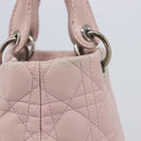 Christian Dior Cannage Lady Dior Hand Bag Lamb Skin Pink Silver Auth 208161-4