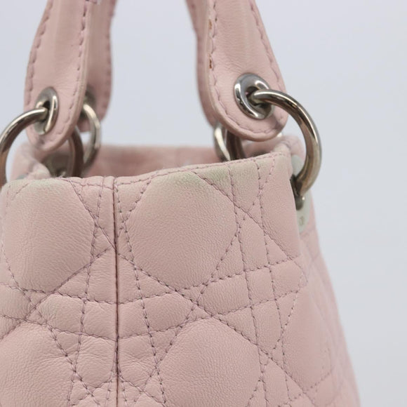 Christian Dior Cannage Lady Dior Hand Bag Lamb Skin Pink Silver Auth 208161