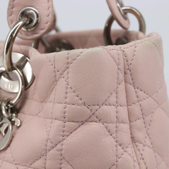 Christian Dior Cannage Lady Dior Hand Bag Lamb Skin Pink Silver Auth 208161