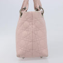 Christian Dior Cannage Lady Dior Hand Bag Lamb Skin Pink Silver Auth 208161-6