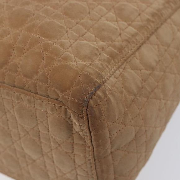 Christian Dior Cannage Lady Dior Hand Bag Nylon Beige Gold Tone Auth 208165
