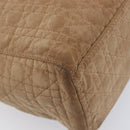 Christian Dior Cannage Lady Dior Hand Bag Nylon Beige Gold Tone Auth 208165-15